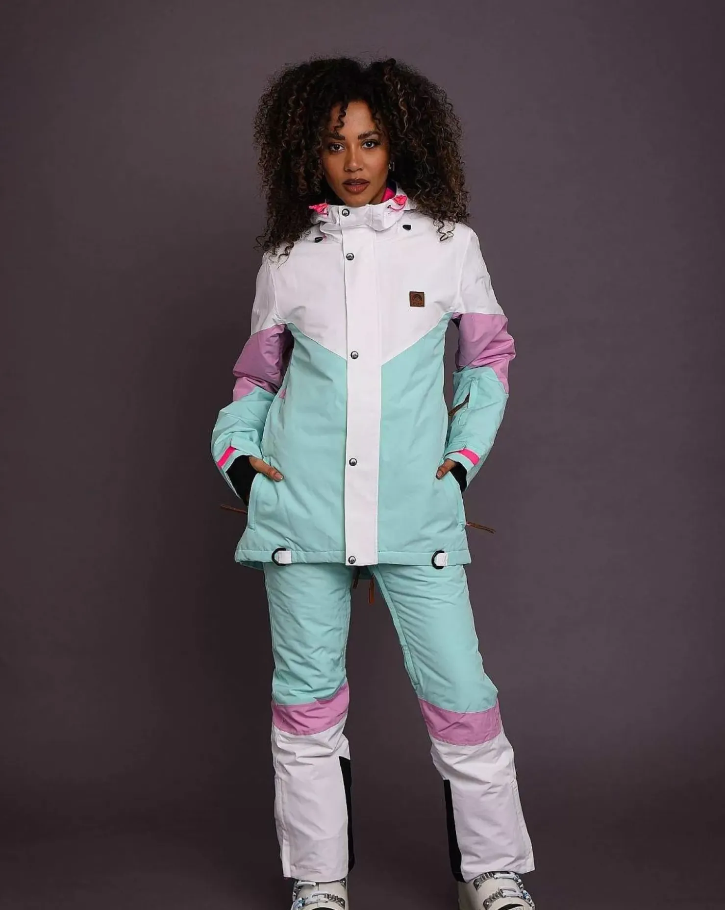 Women OOSC 1080 Jackets & Pants>1080 Women'S Ski & Snowboard Jacket - Pastel Pink, White & Pastel Mint