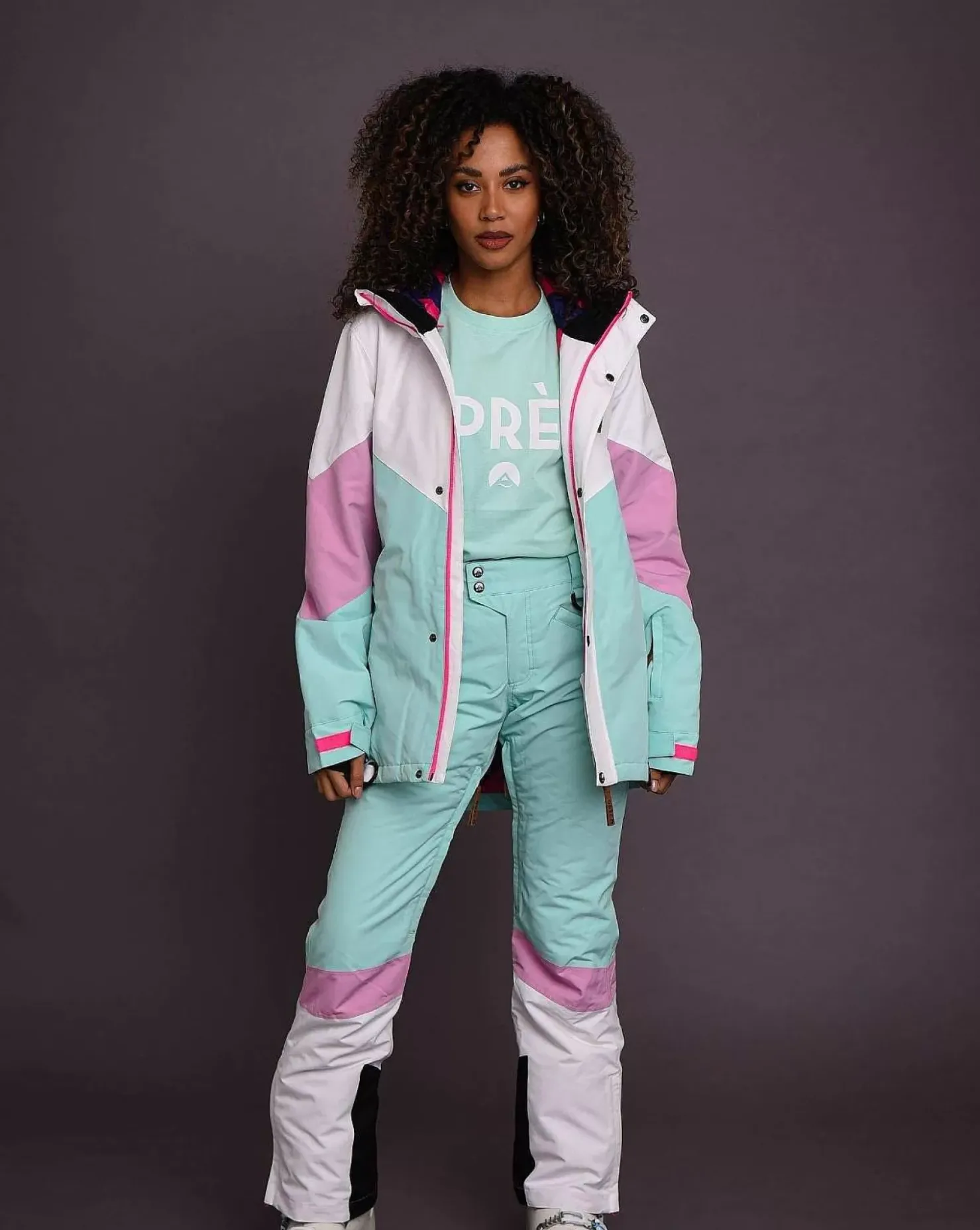 Women OOSC 1080 Jackets & Pants>1080 Women'S Ski & Snowboard Jacket - Pastel Pink, White & Pastel Mint