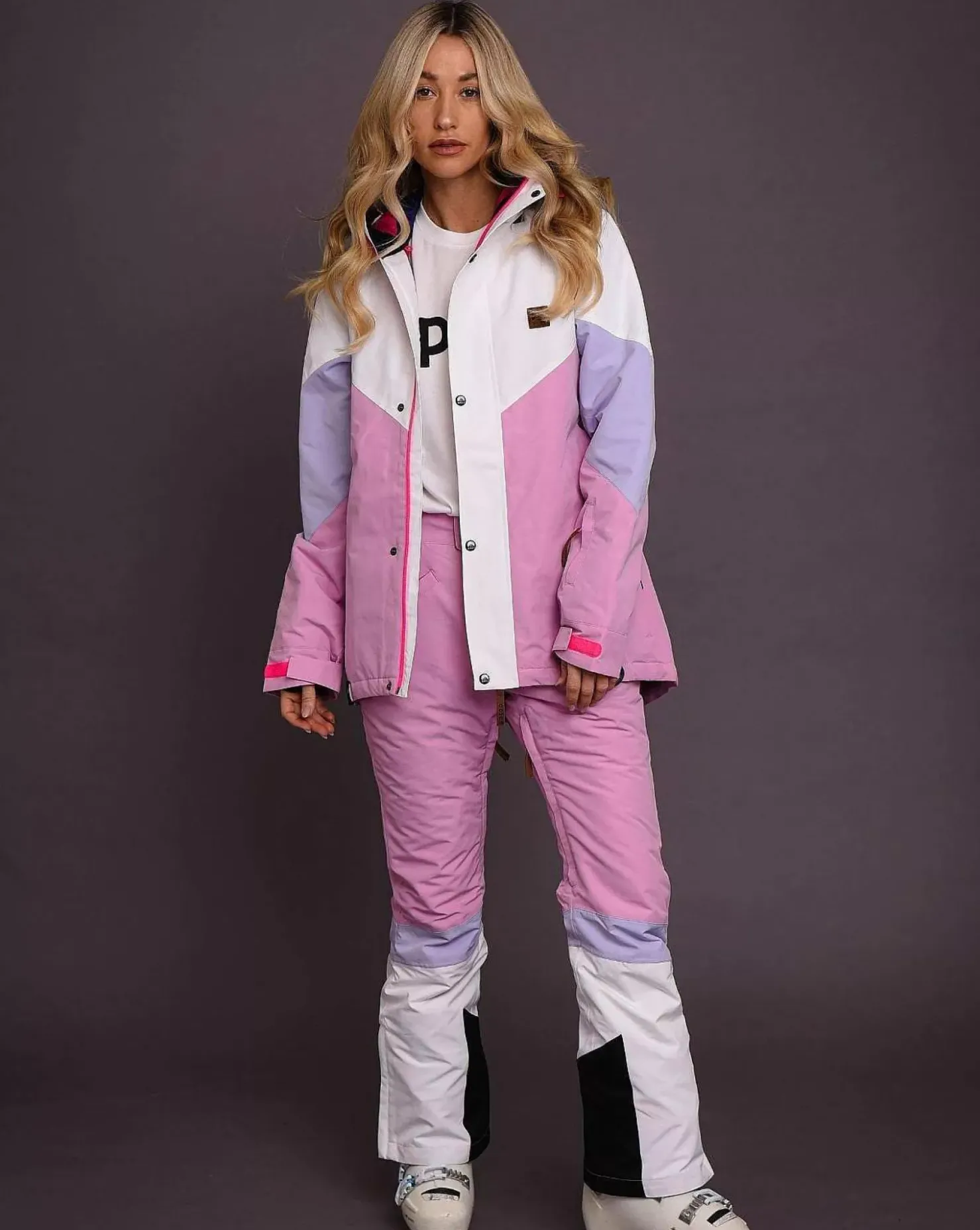Women OOSC 1080 Jackets & Pants>1080 Women'S Ski & Snowboard Jacket - Pastel Pink, White & Pastel Purple