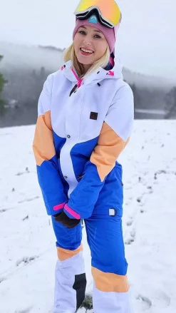 Women OOSC Snow Jackets>1080 Women'S Ski & Snowboard Jacket - Pastel Peach, White & Blue
