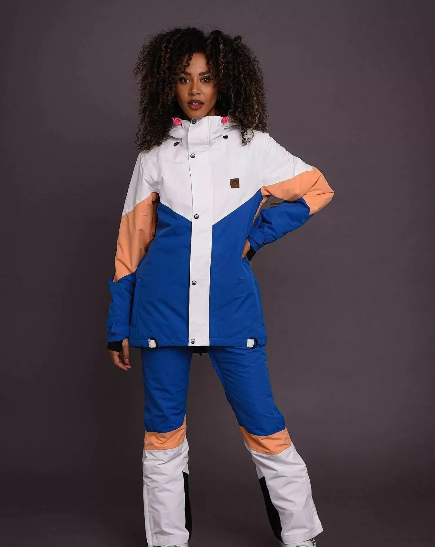 Women OOSC 1080 Jackets & Pants>1080 Women'S Ski & Snowboard Jacket - Pastel Peach, White & Blue