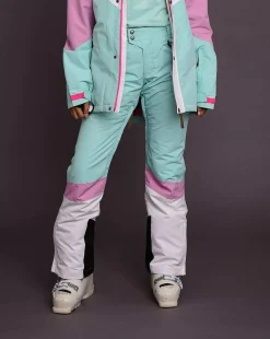 Women OOSC 1080 Jackets & Pants>1080 Women'S Ski & Snowboard Pant - Pastel Pink, White & Pastel Mint