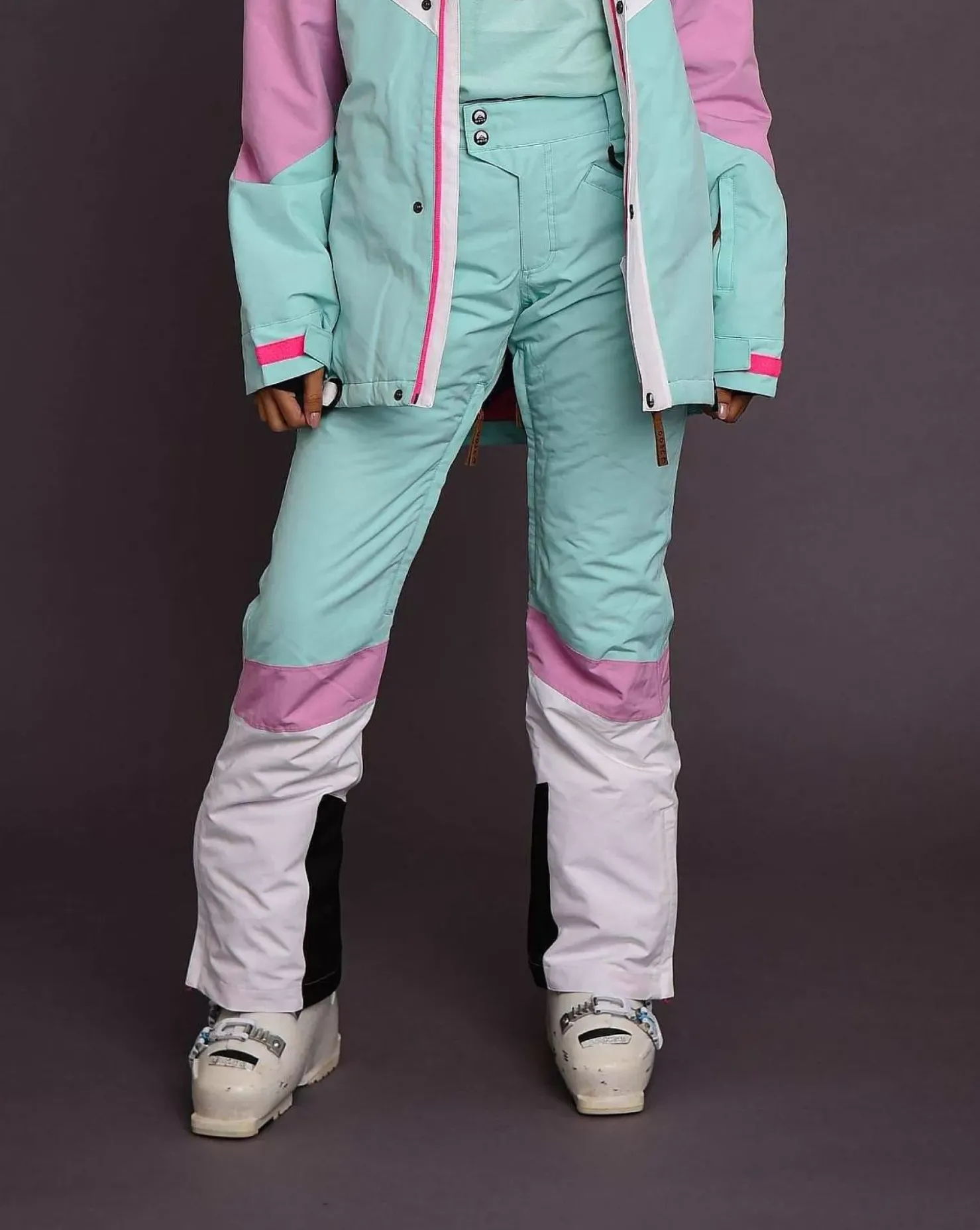 Women OOSC 1080 Jackets & Pants>1080 Women'S Ski & Snowboard Pant - Pastel Pink, White & Pastel Mint