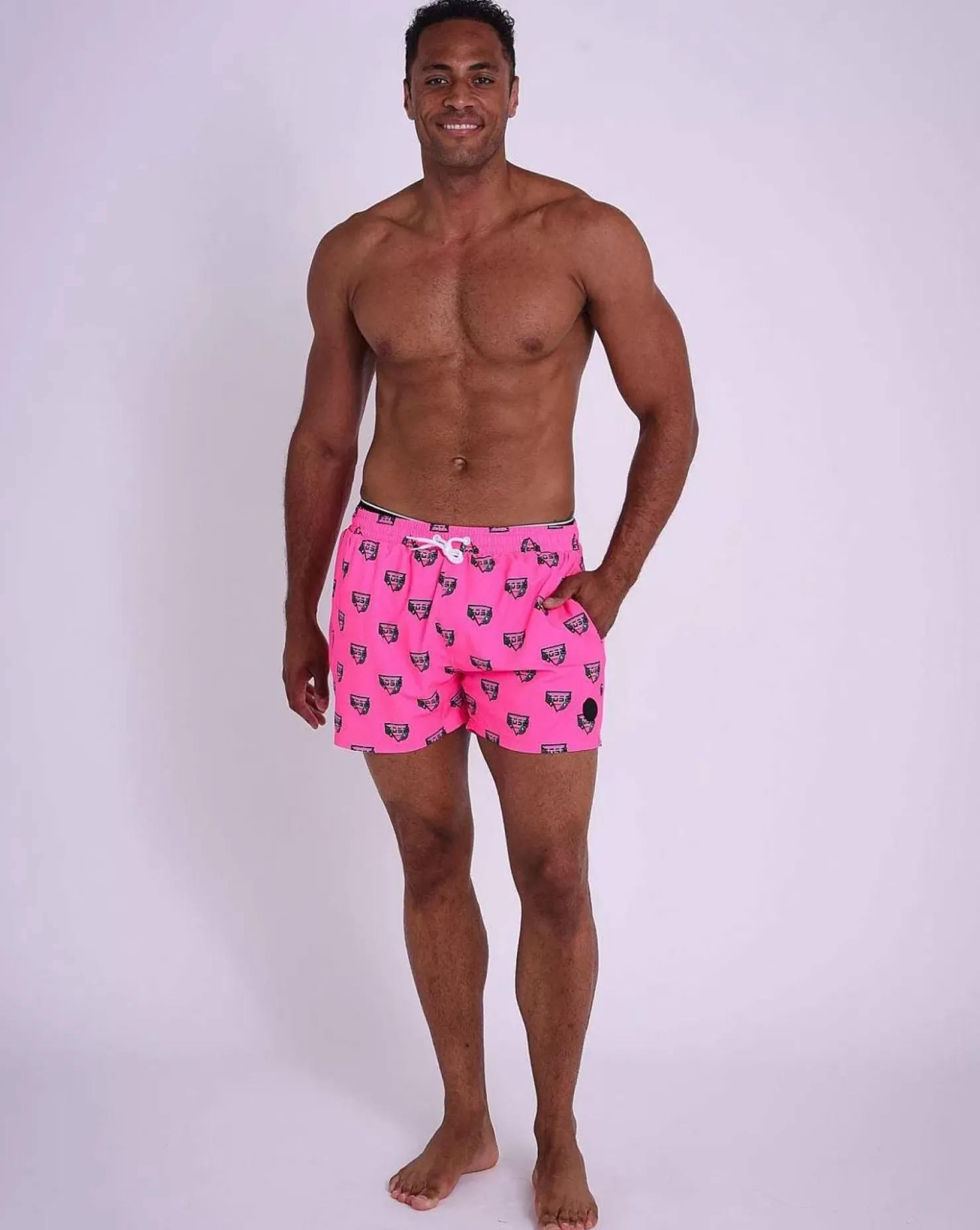 Men OOSC Swim Shorts>Baewatch Neon Pink Men'S Swim Shorts