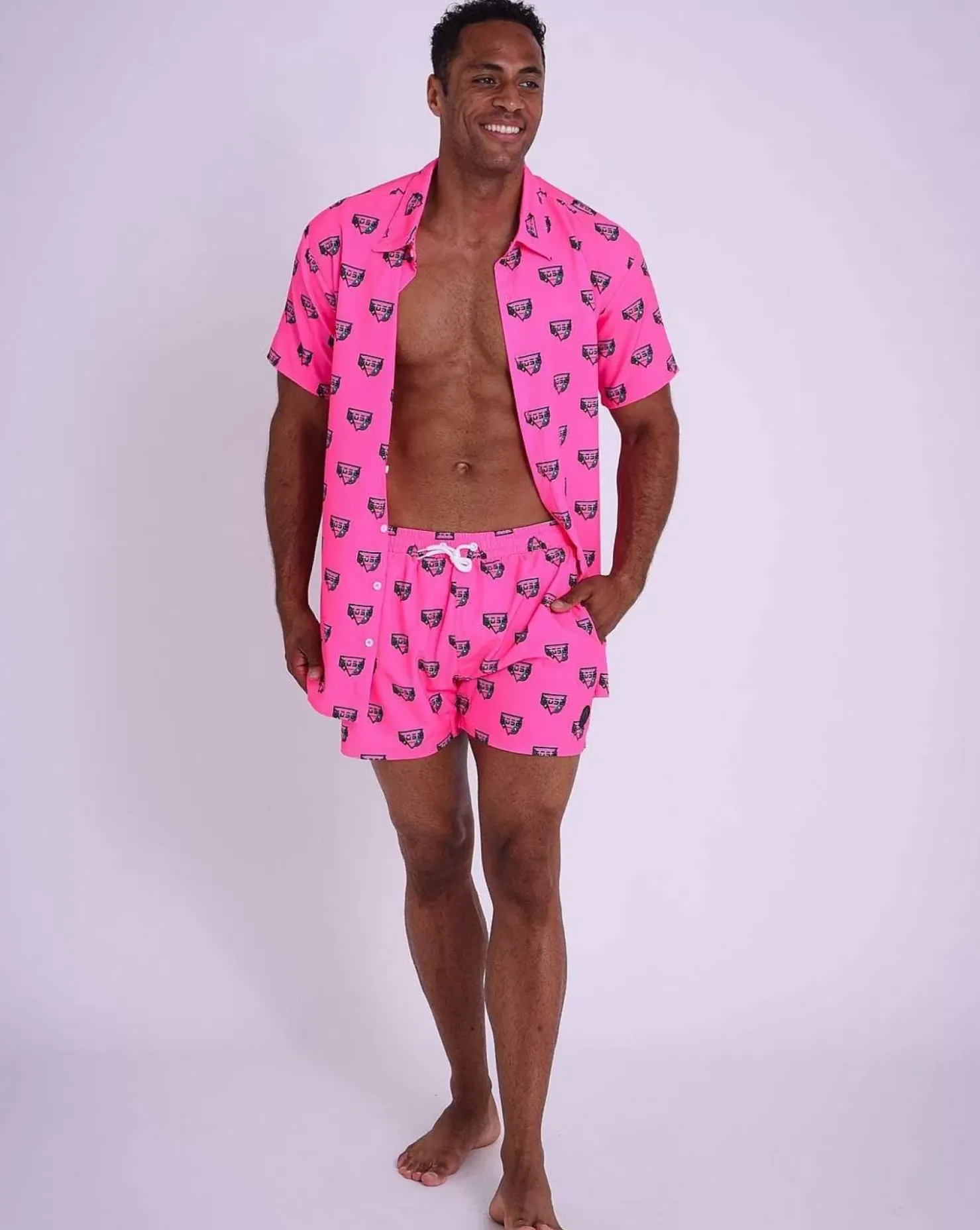 Men OOSC Swim Shorts>Baewatch Neon Pink Men'S Swim Shorts