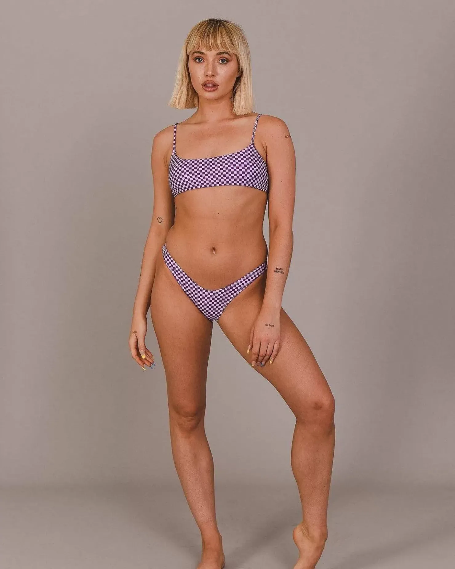 Women OOSC Bikinis>Checkmate Lace Up Crop Bikini Top