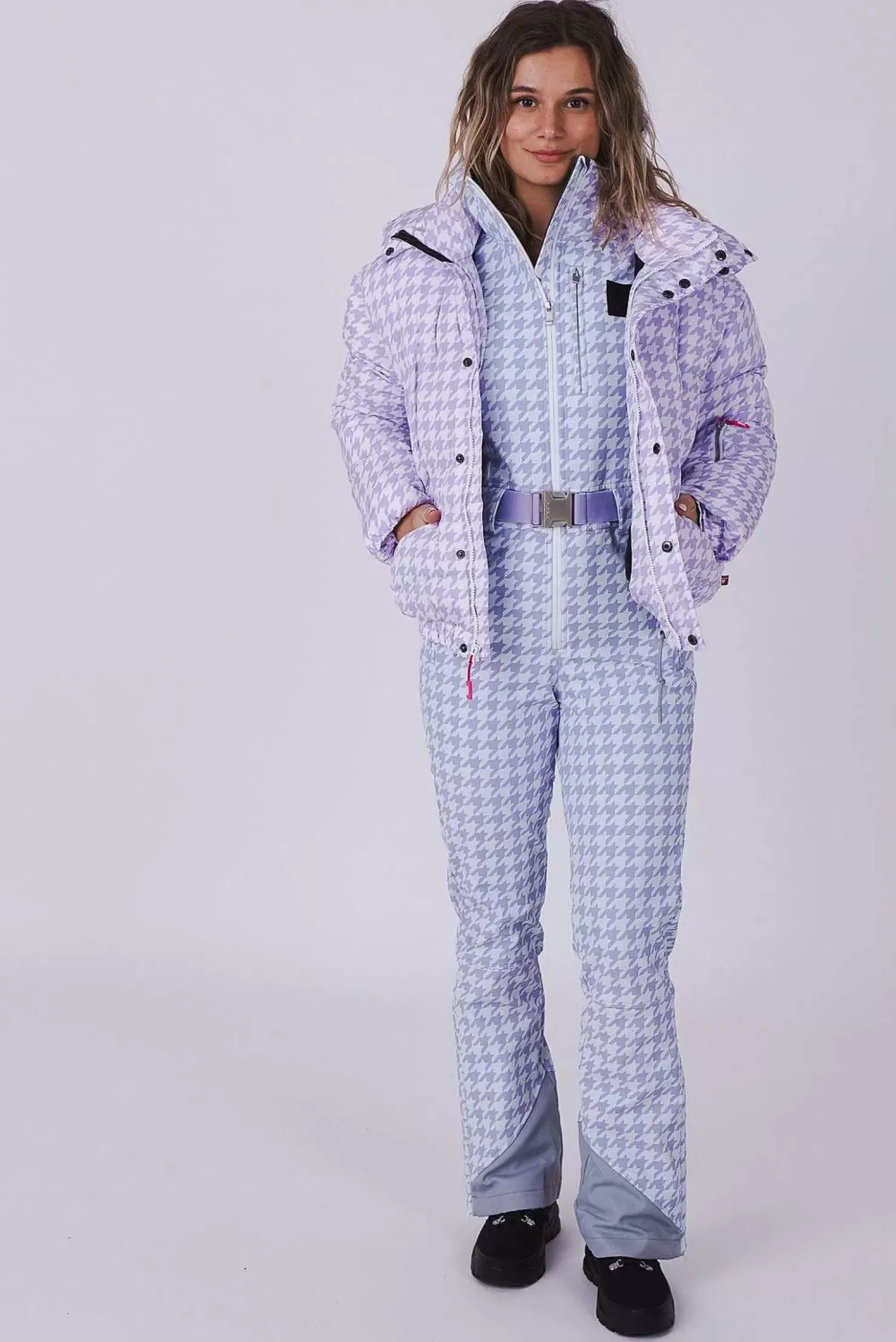 Women OOSC Chic Luxury>Chic Ski Suit - Purple Houndstooth