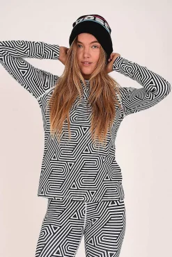 Women OOSC Baselayers>Fall Line Black & White Womens Baselayer Top