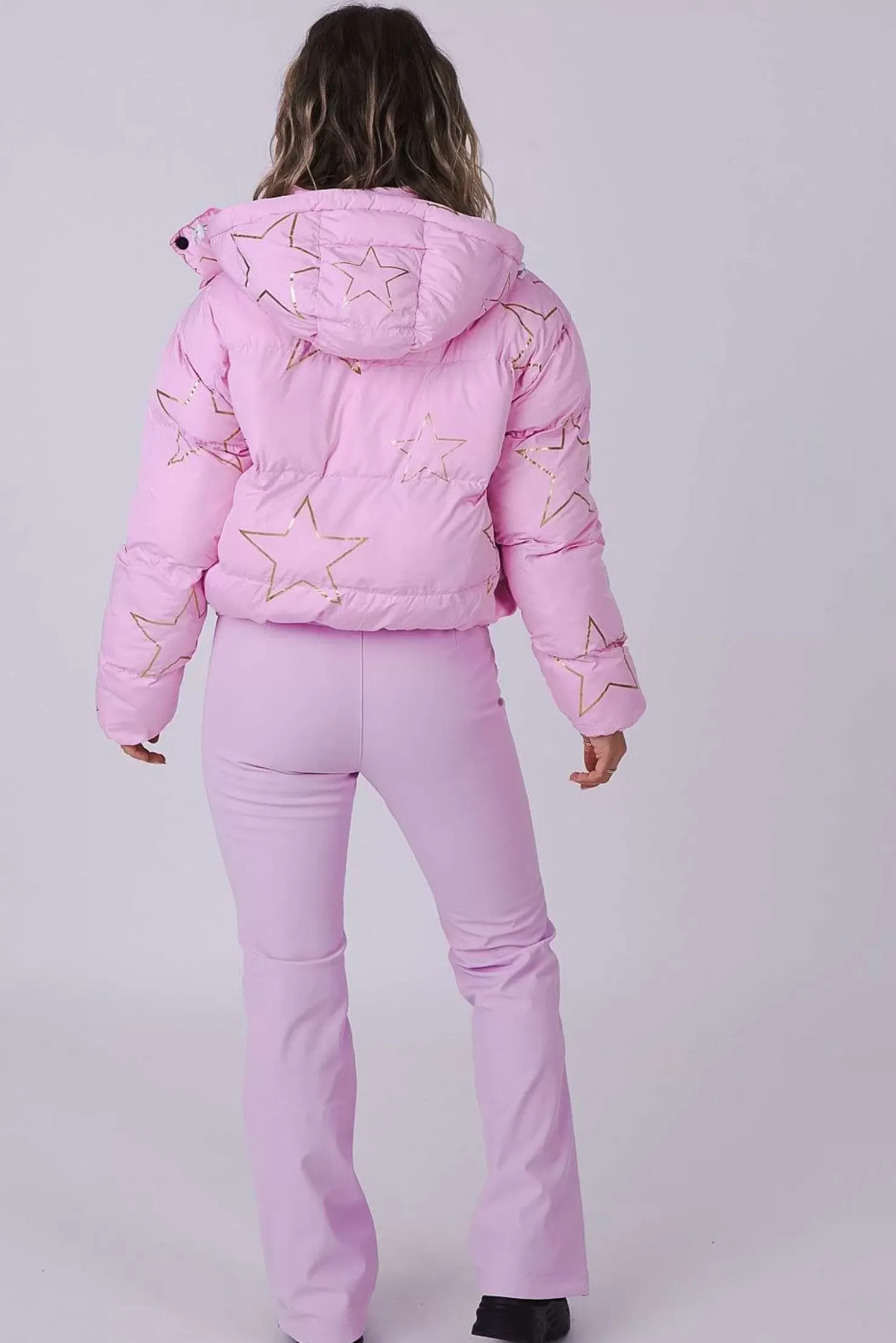 Women OOSC Snow Jackets>Pink With Stars Chic Puffer Jacket