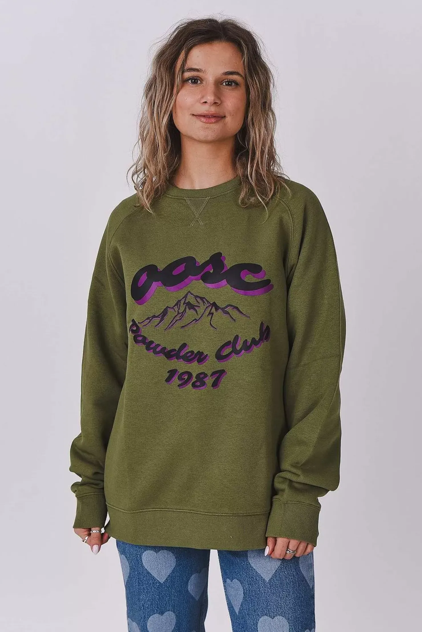 Women OOSC Sweats>Powder Club Sweatshirt - Khaki