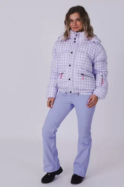 Women OOSC Snow Jackets>Purple Houndstooth Chic Puffer Jacket