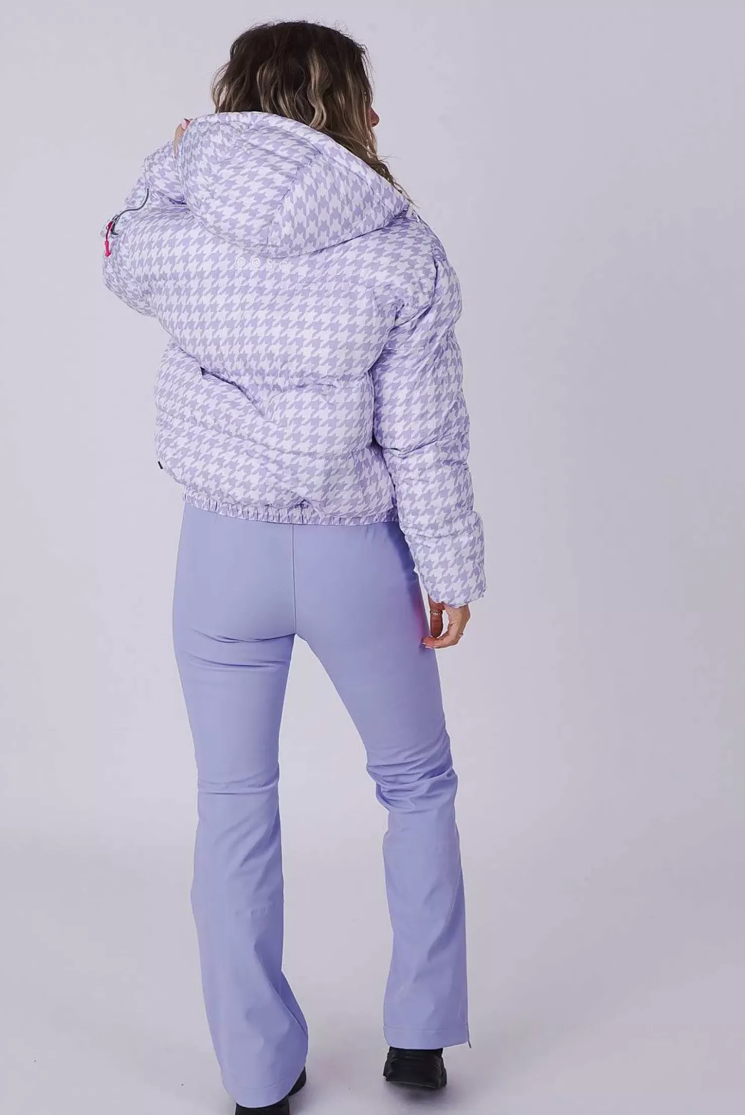 Women OOSC Chic Luxury>Purple Houndstooth Chic Puffer Jacket