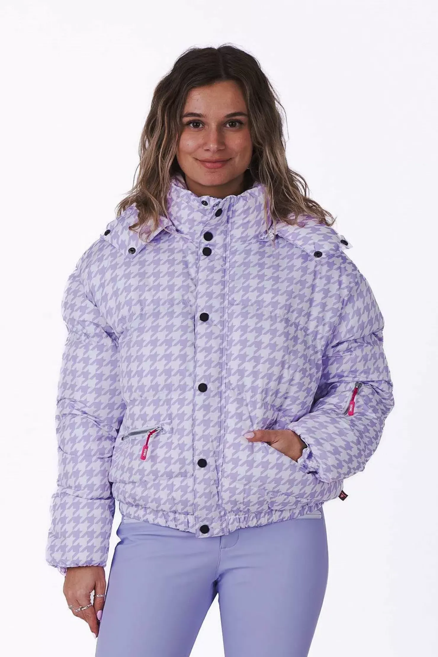 Women OOSC Chic Luxury>Purple Houndstooth Chic Puffer Jacket