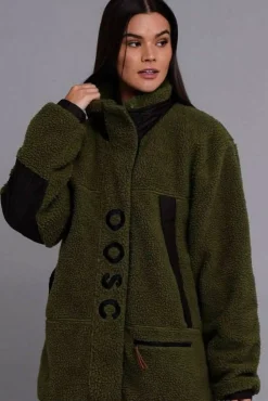 Women OOSC Fleece>Sherpa Fleece Jacket - Khaki / Black - Women'S