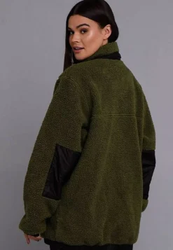 Women OOSC Fleece>Sherpa Fleece Jacket - Khaki / Black - Women'S