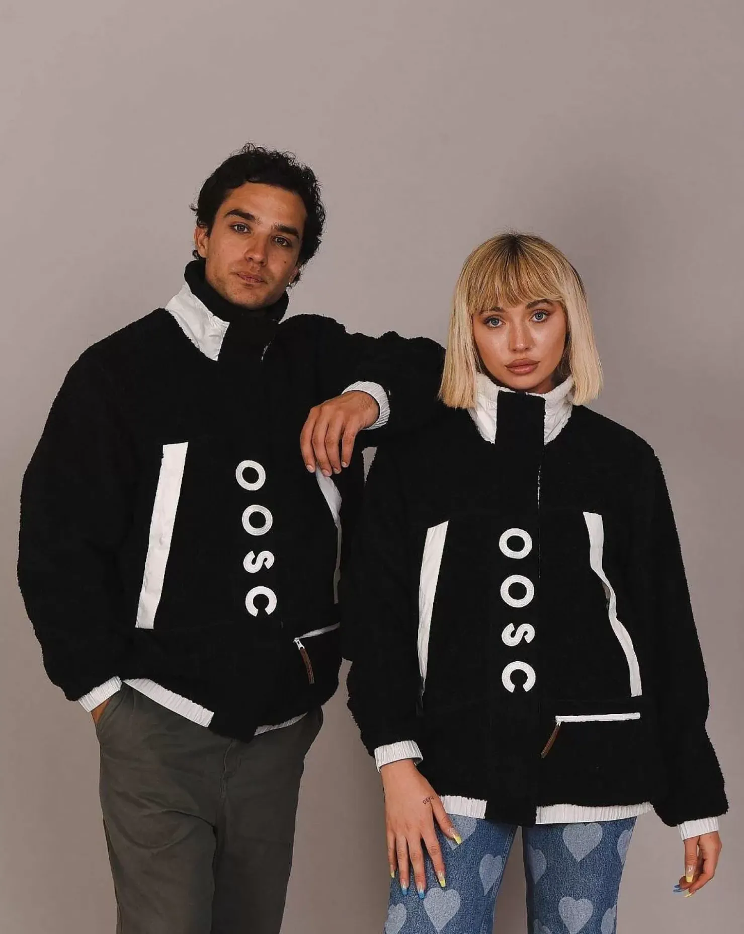 Men OOSC Fleeces>Sherpa Fleece Jacket Black / White - Men'S