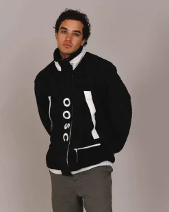 Men OOSC Fleeces>Sherpa Fleece Jacket Black / White - Men'S
