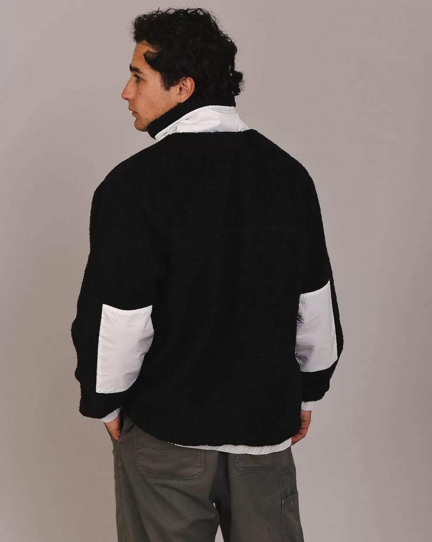 Men OOSC Fleeces>Sherpa Fleece Jacket Black / White - Men'S