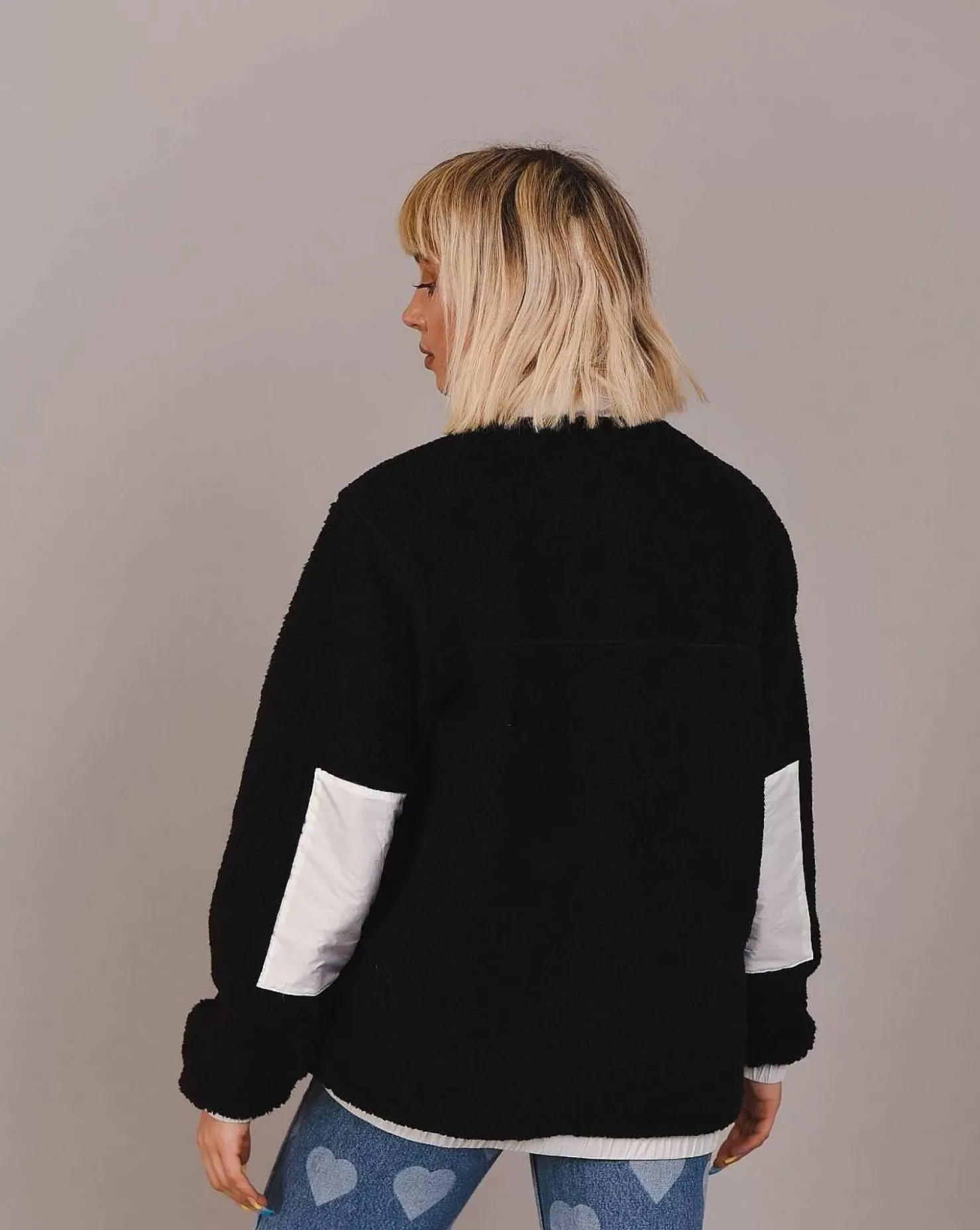 Women OOSC Fleece>Sherpa Fleece Jacket Black / White - Women'S