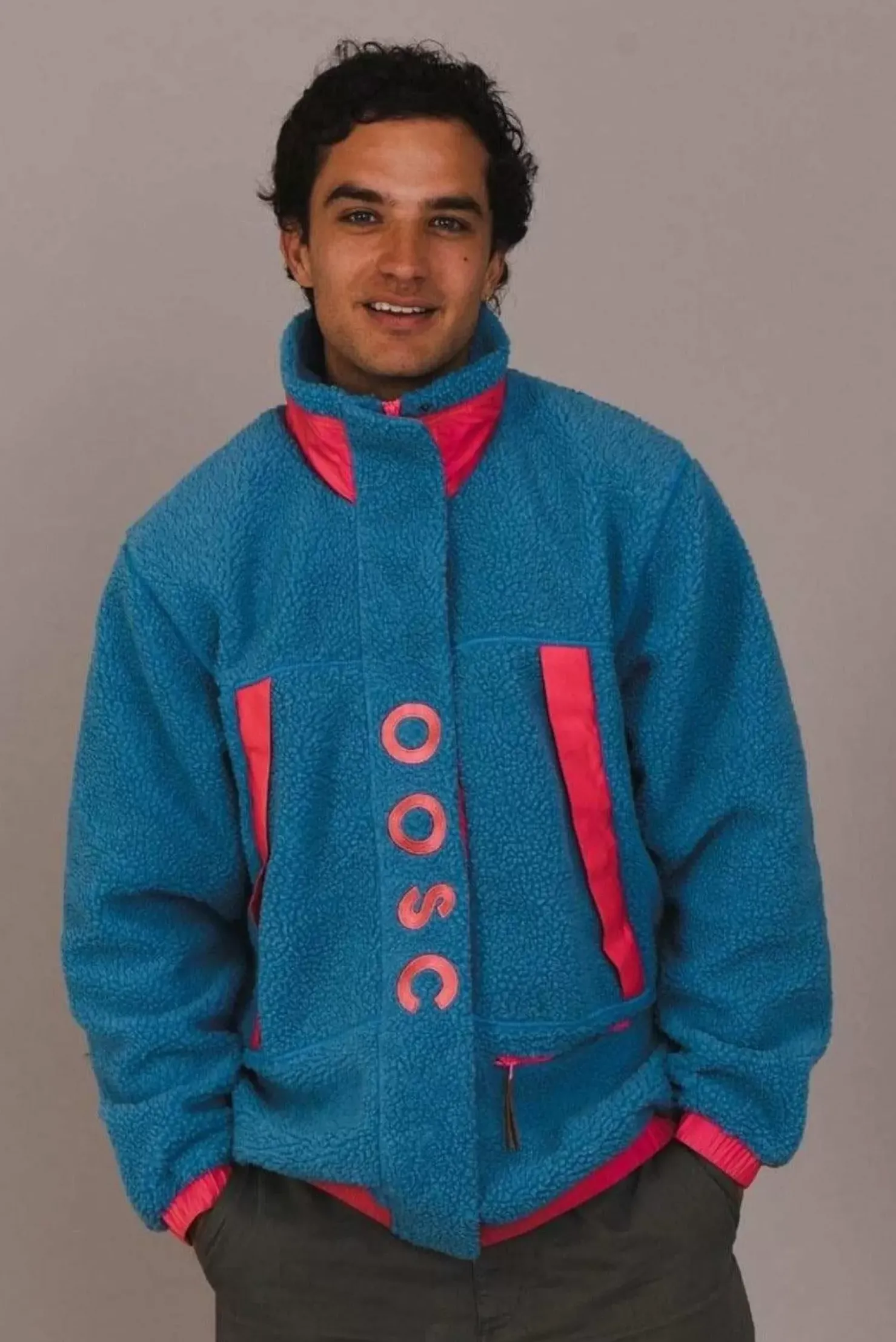 Men OOSC Fleeces>Sherpa Fleece Jacket Blue / Pink - Men'S