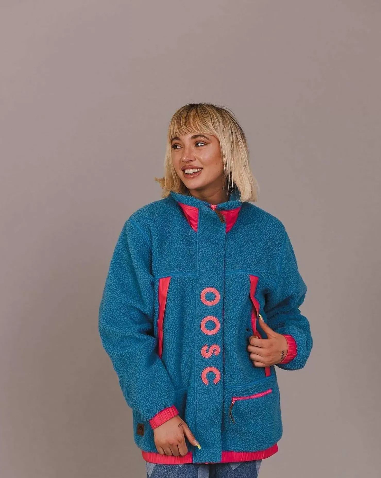 Women OOSC Fleece>Sherpa Fleece Jacket Blue / Pink - Women'S