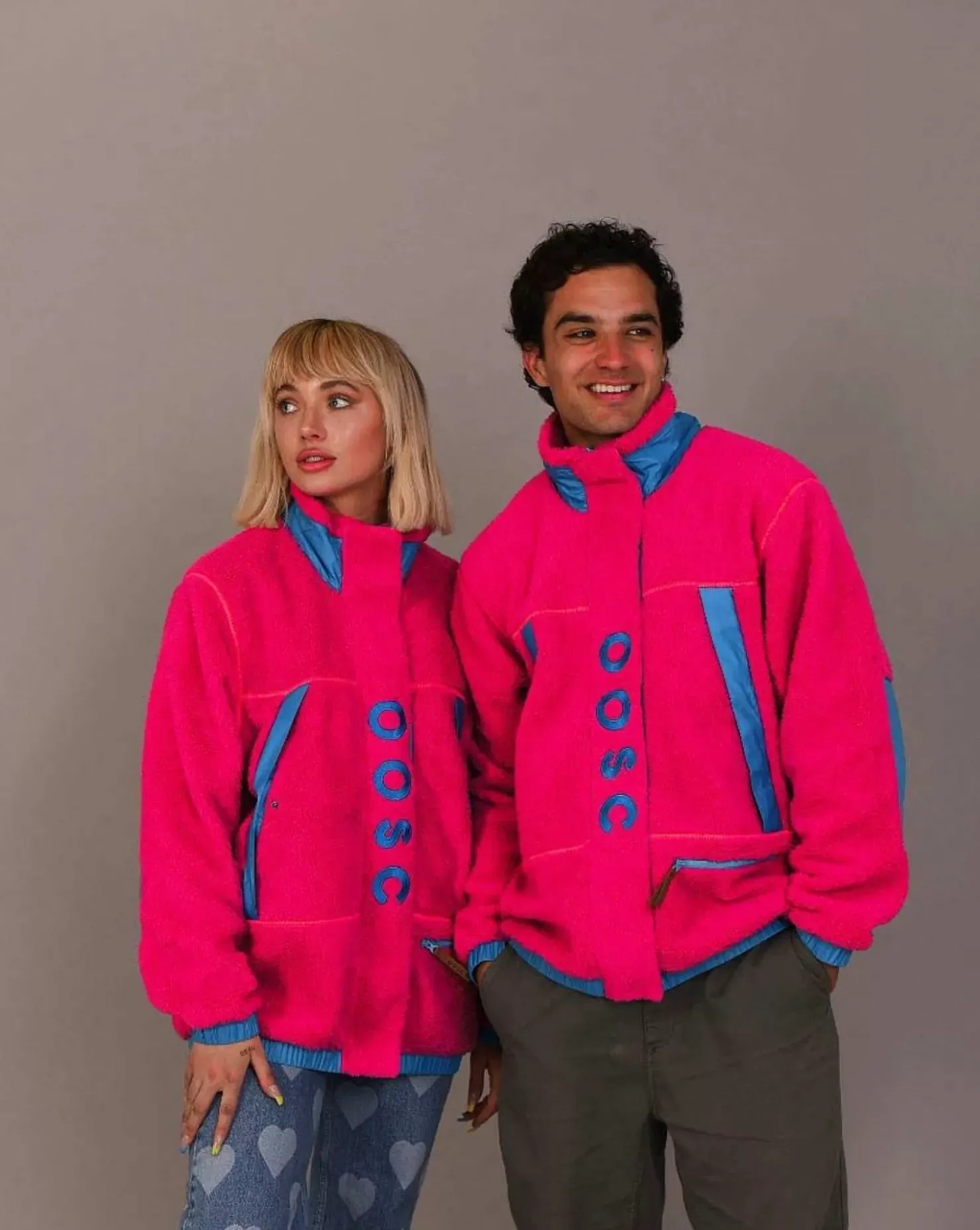 Women OOSC Fleece>Sherpa Fleece Jacket Pink / Blue - Women'S