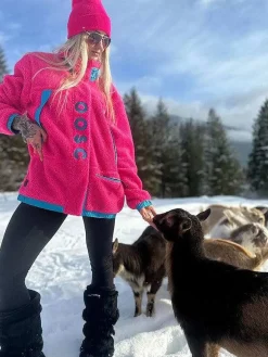 Women OOSC Fleece>Sherpa Fleece Jacket Pink / Blue - Women'S