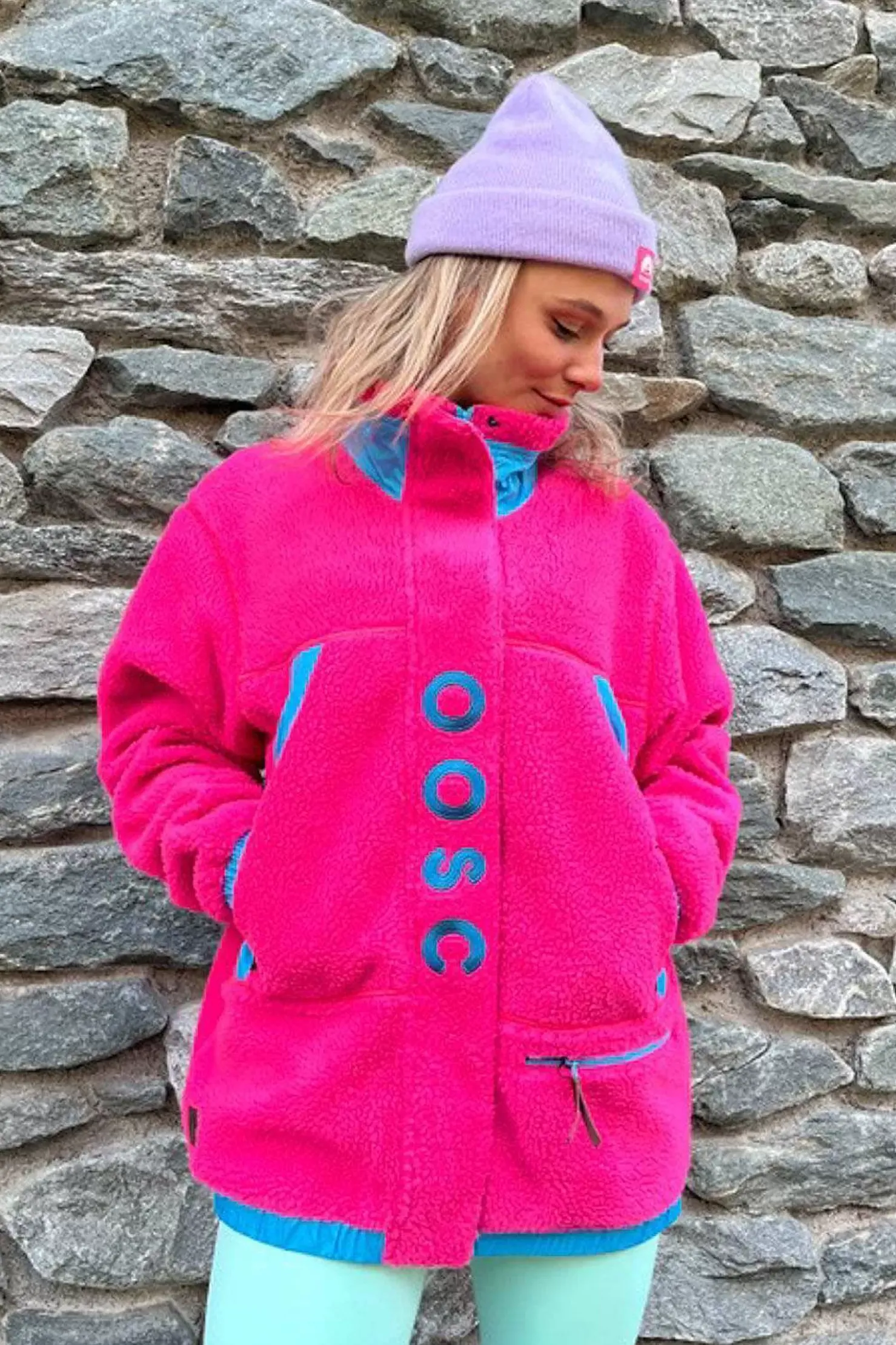 Women OOSC Fleece>Sherpa Fleece Jacket Pink / Blue - Women'S