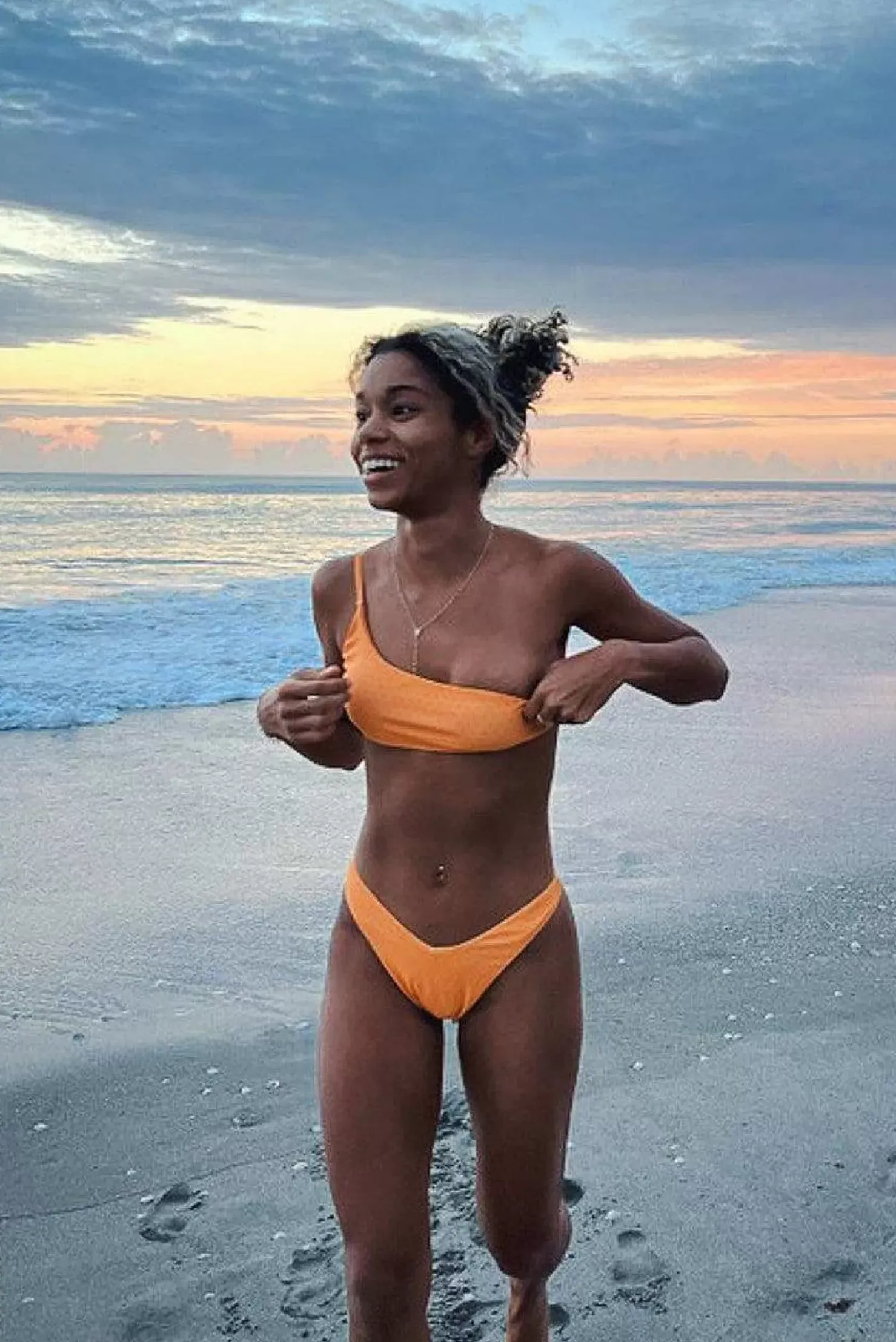 Women OOSC Bikinis>Tangerine Squeeze Cold Shoulder Bikini Top