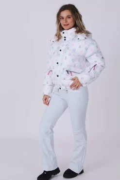 Women OOSC Snow Jackets>White Print Chic Puffer Jacket