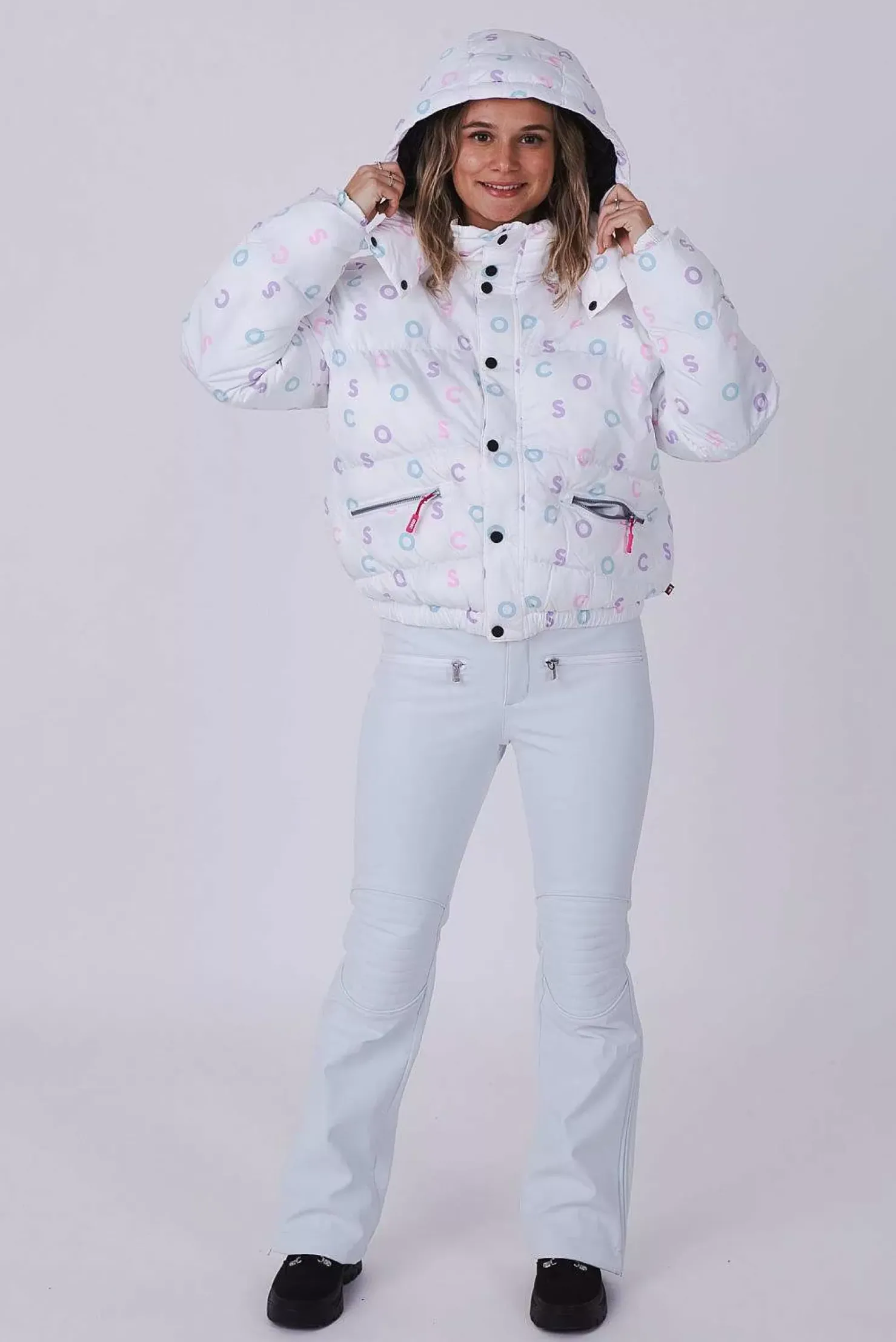 Women OOSC Snow Jackets>White Print Chic Puffer Jacket