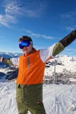 Men OOSC Snow Jackets>Yeh Man Men'S Ski & Snowboard Jacket - Orange, Khaki & White